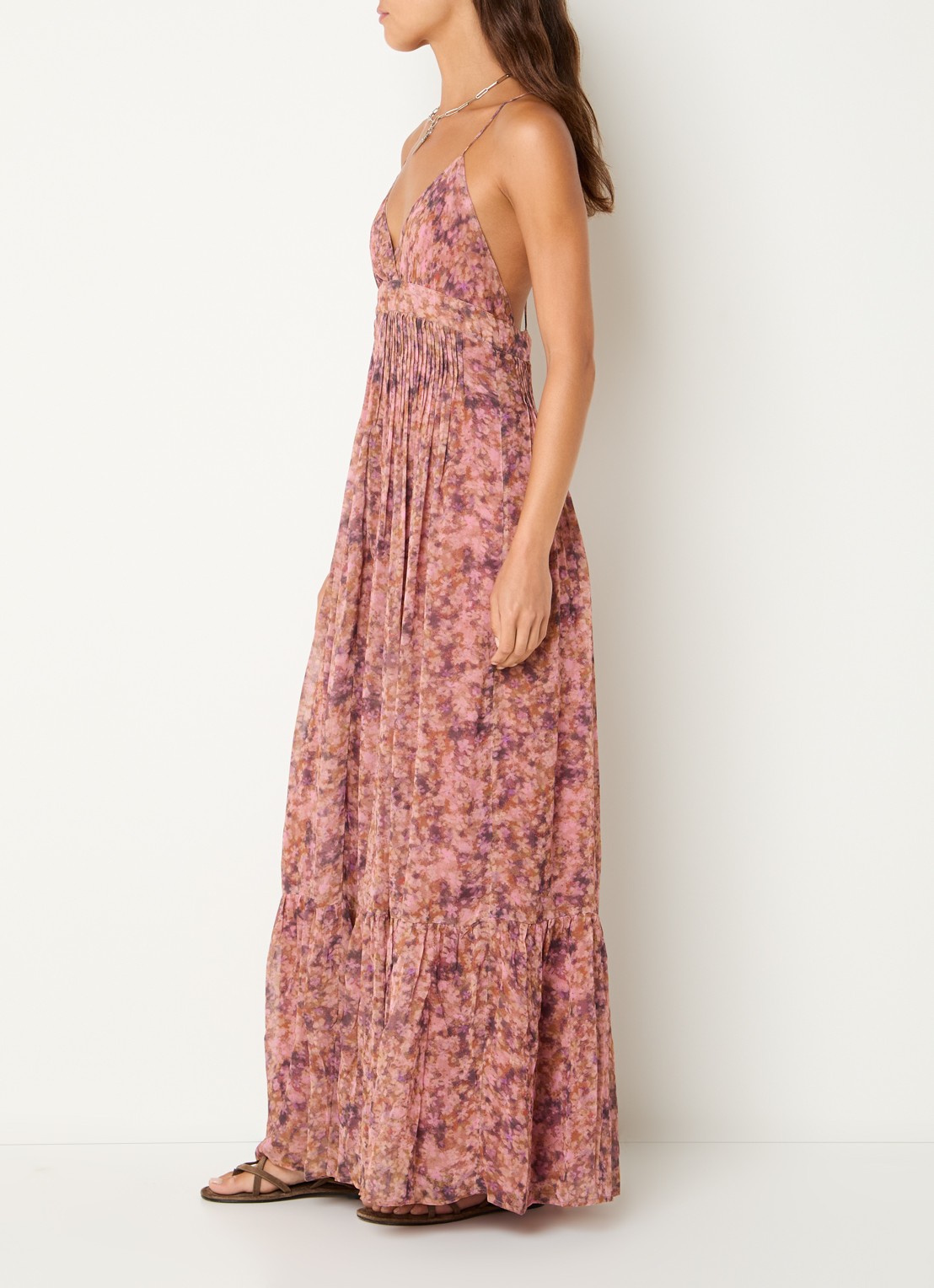 ba&sh Agnes maxi jurk met bloemenprint - achterkant 2 oudroze