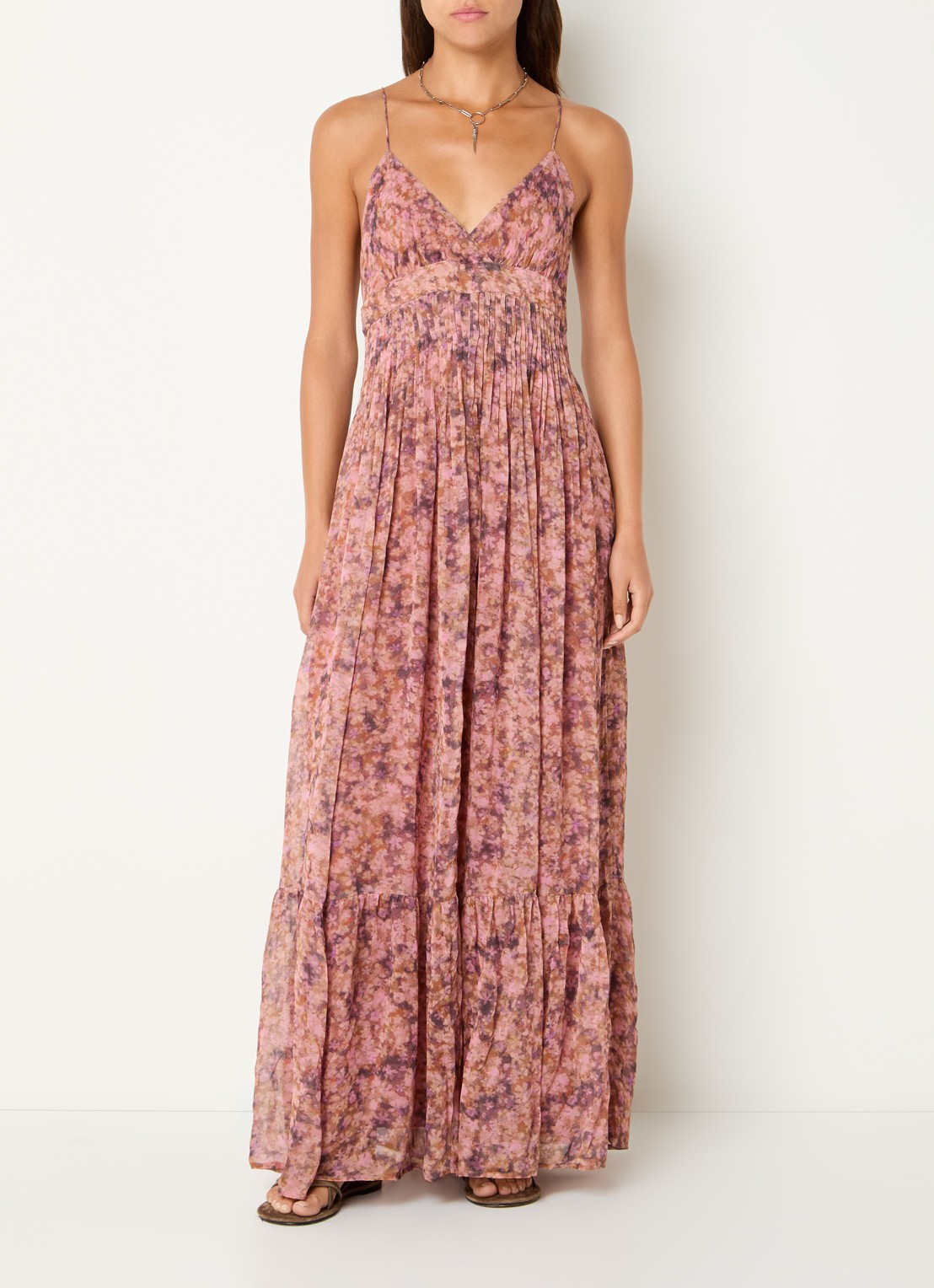 ba&sh Agnes maxi jurk met bloemenprint - detail oudroze