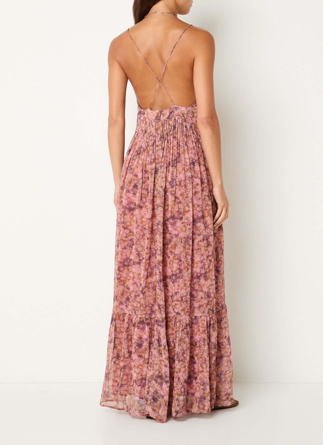 ba&sh Agnes maxi jurk met bloemenprint - voorkant 4 oudroze
