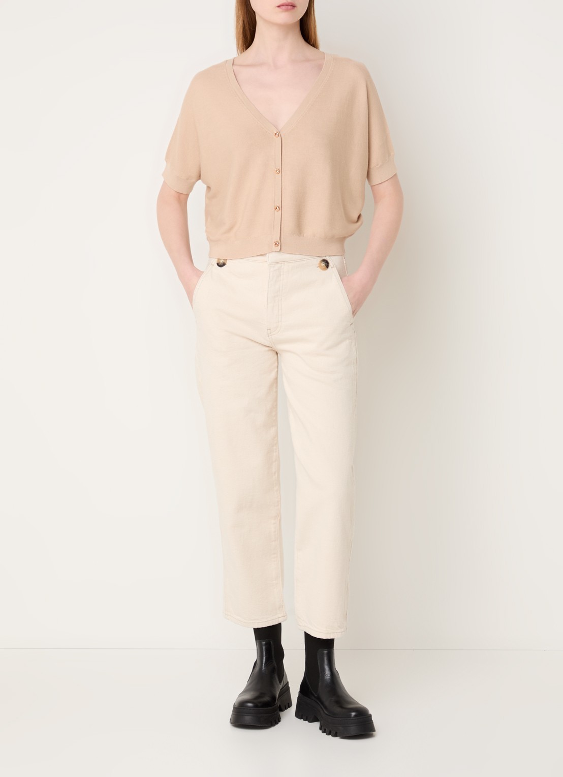 ba&sh Aimmer high waist cropped slim fit jeans met gekleurde wassing - voorkant 2 creme