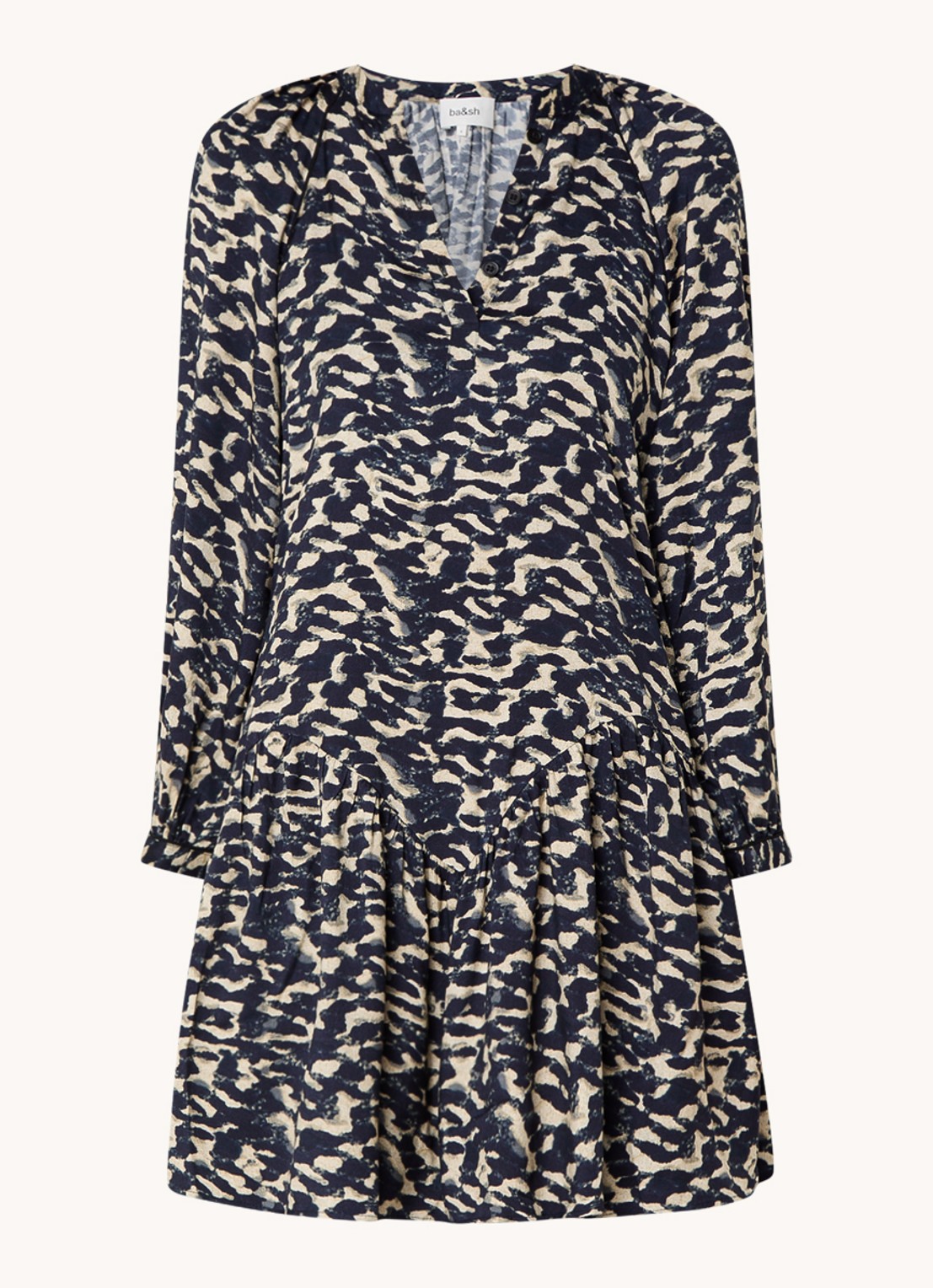ba&sh Aisha mini tuniekjurk met print - voorkant 2 donkerblauw