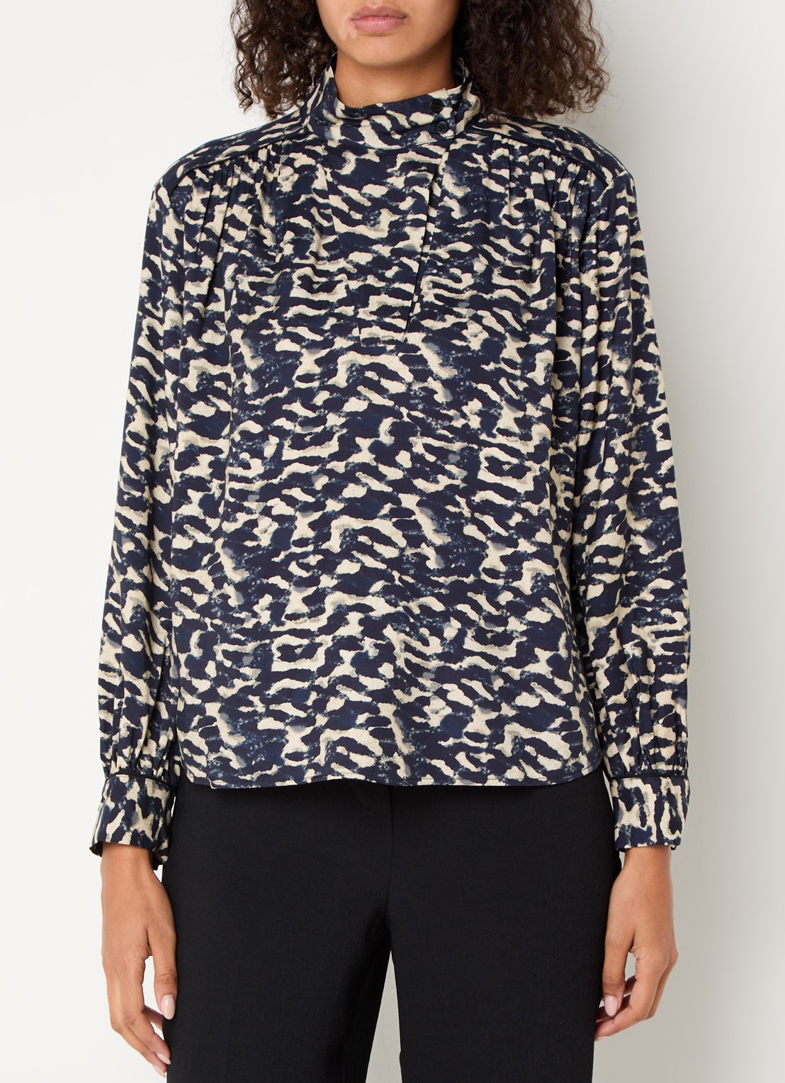 ba&sh Alejandro tuniek met print - detail 4 donkerblauw