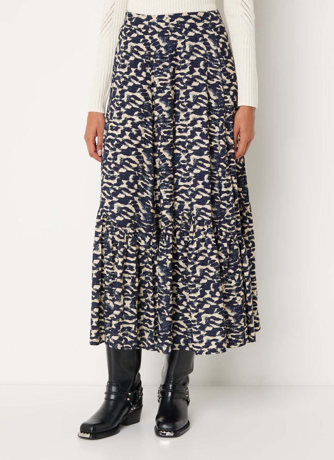 ba&sh Alexa midi rok met print - detail 4 donkerblauw