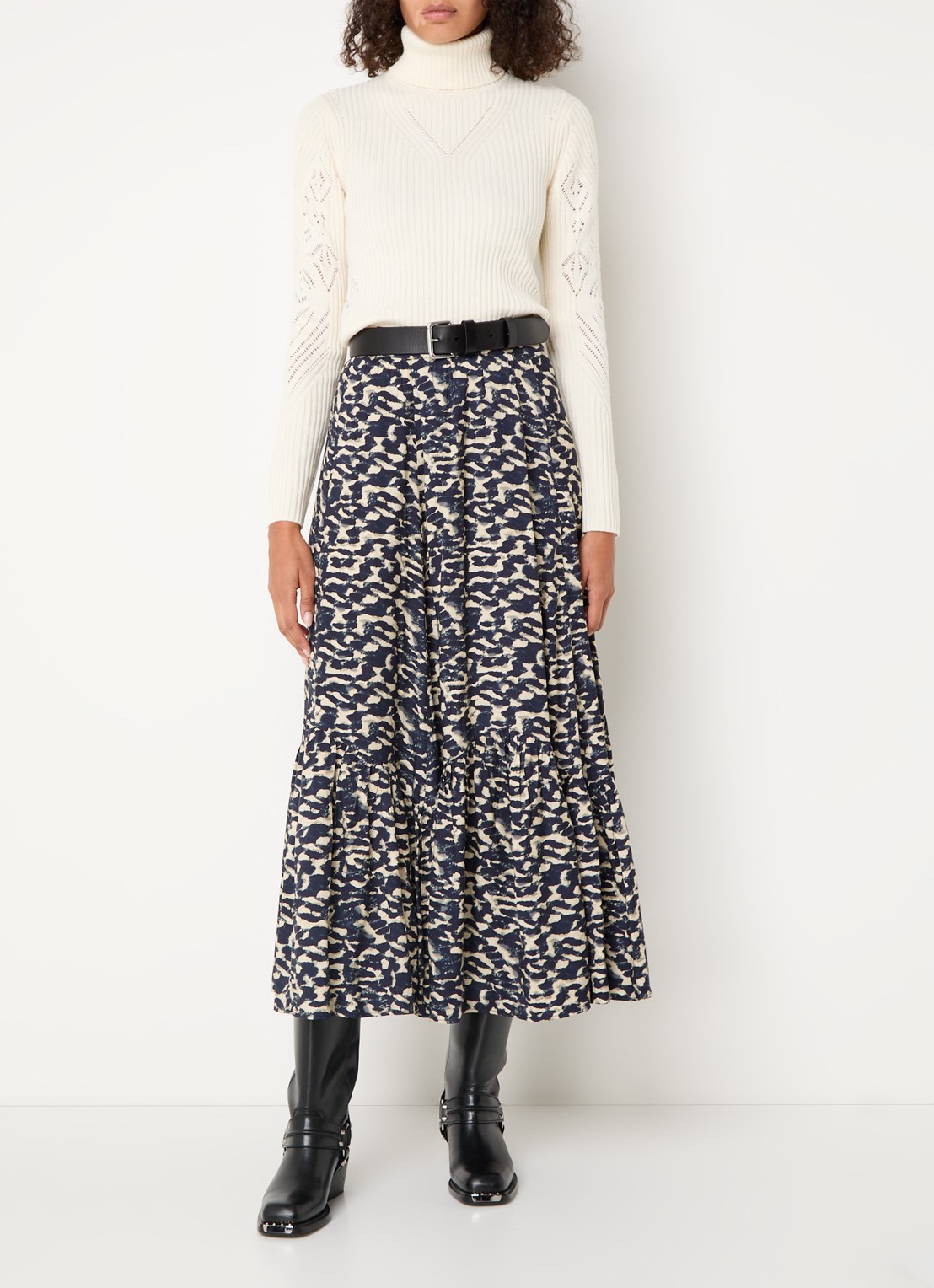 ba&sh Alexa midi rok met print - voorkant 2 donkerblauw