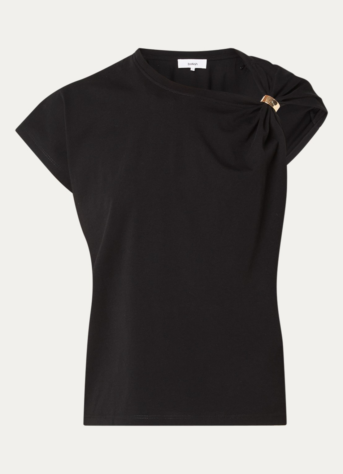 ba&sh Allia T-shirt met asymmetrische hals - voorkant 3 zwart
