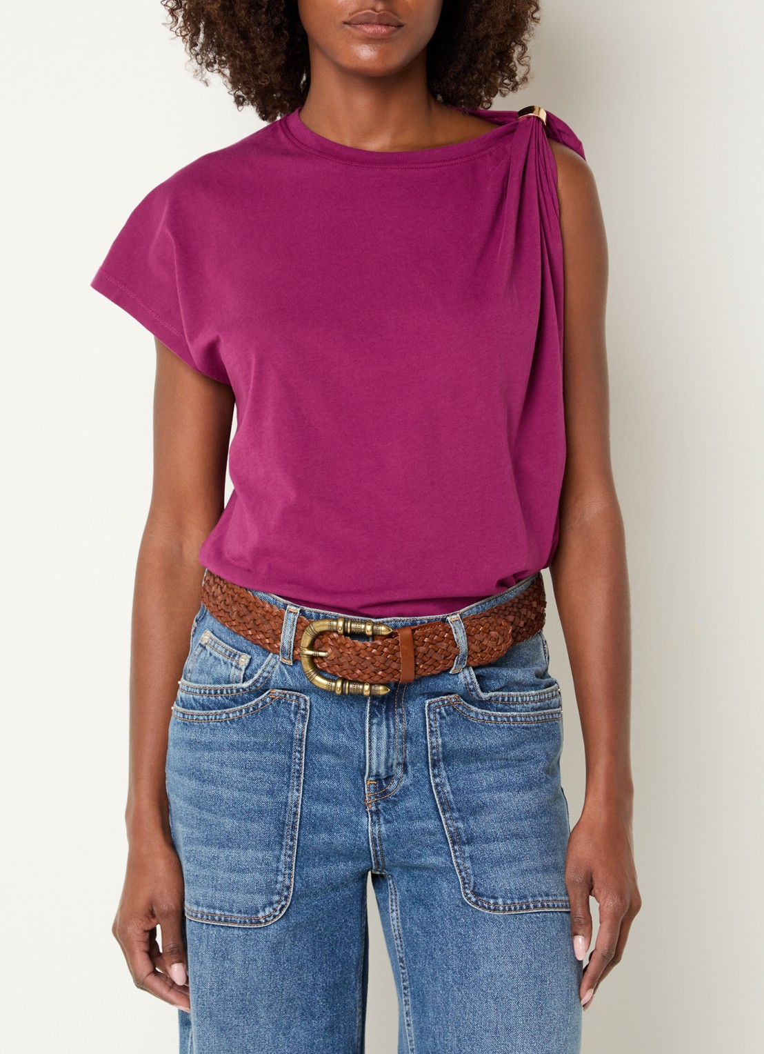 ba&sh Allia T-shirt met asymmetrische hals - detail 2 paars