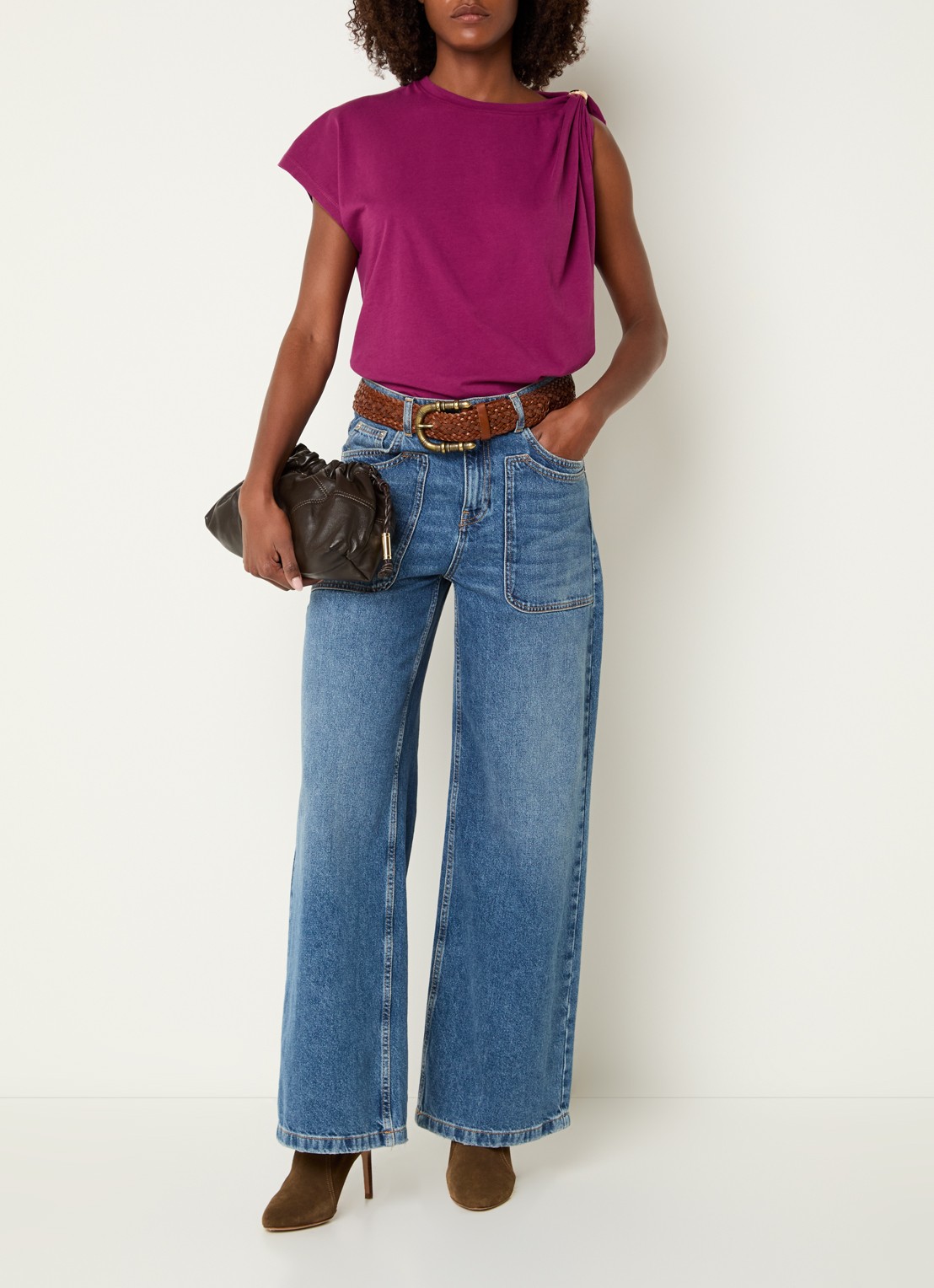 ba&sh Allia T-shirt met asymmetrische hals - voorkant 4 paars