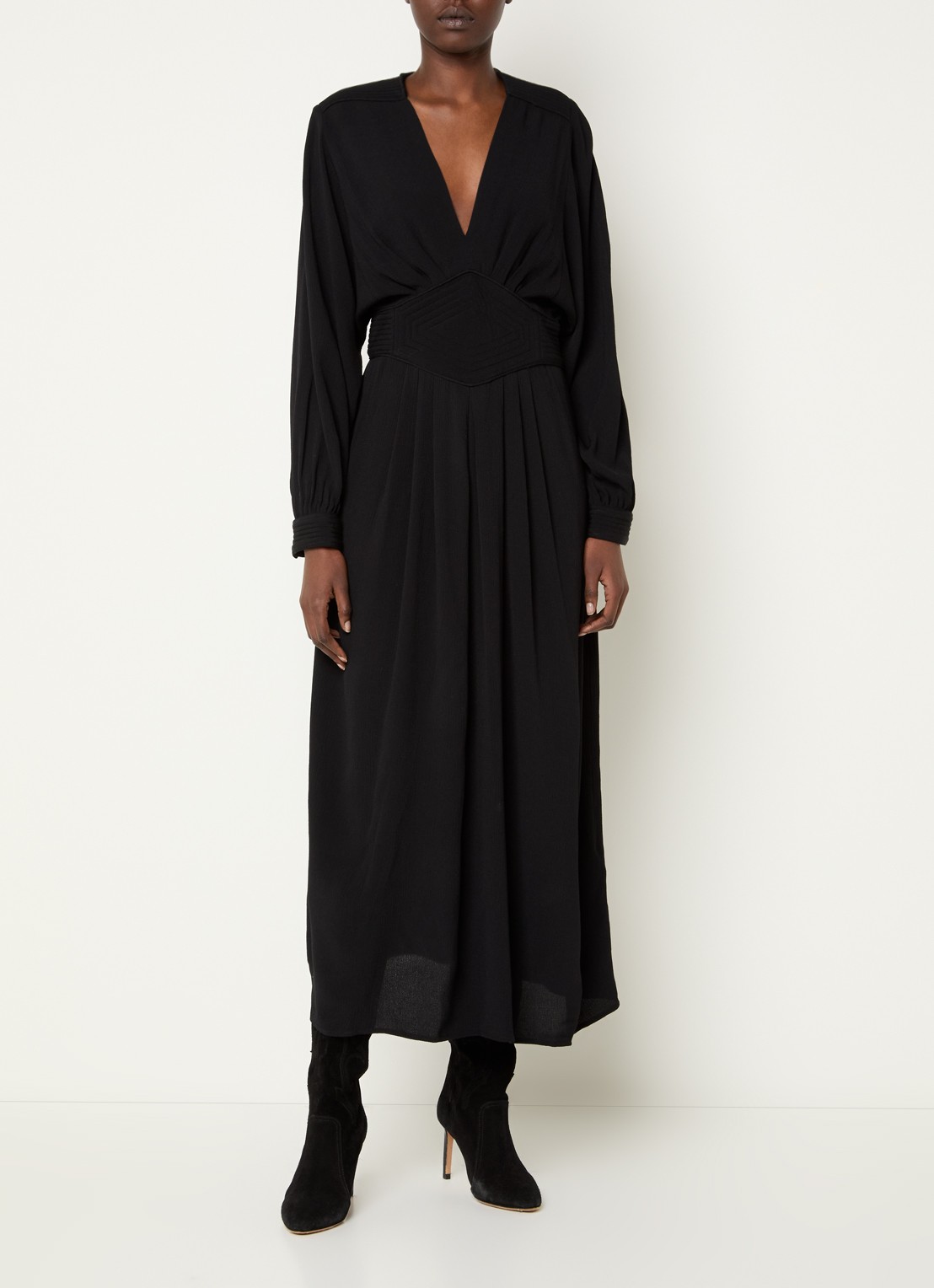 ba&sh Ambra midi tuniekjurk met V-hals  - detail 6 zwart