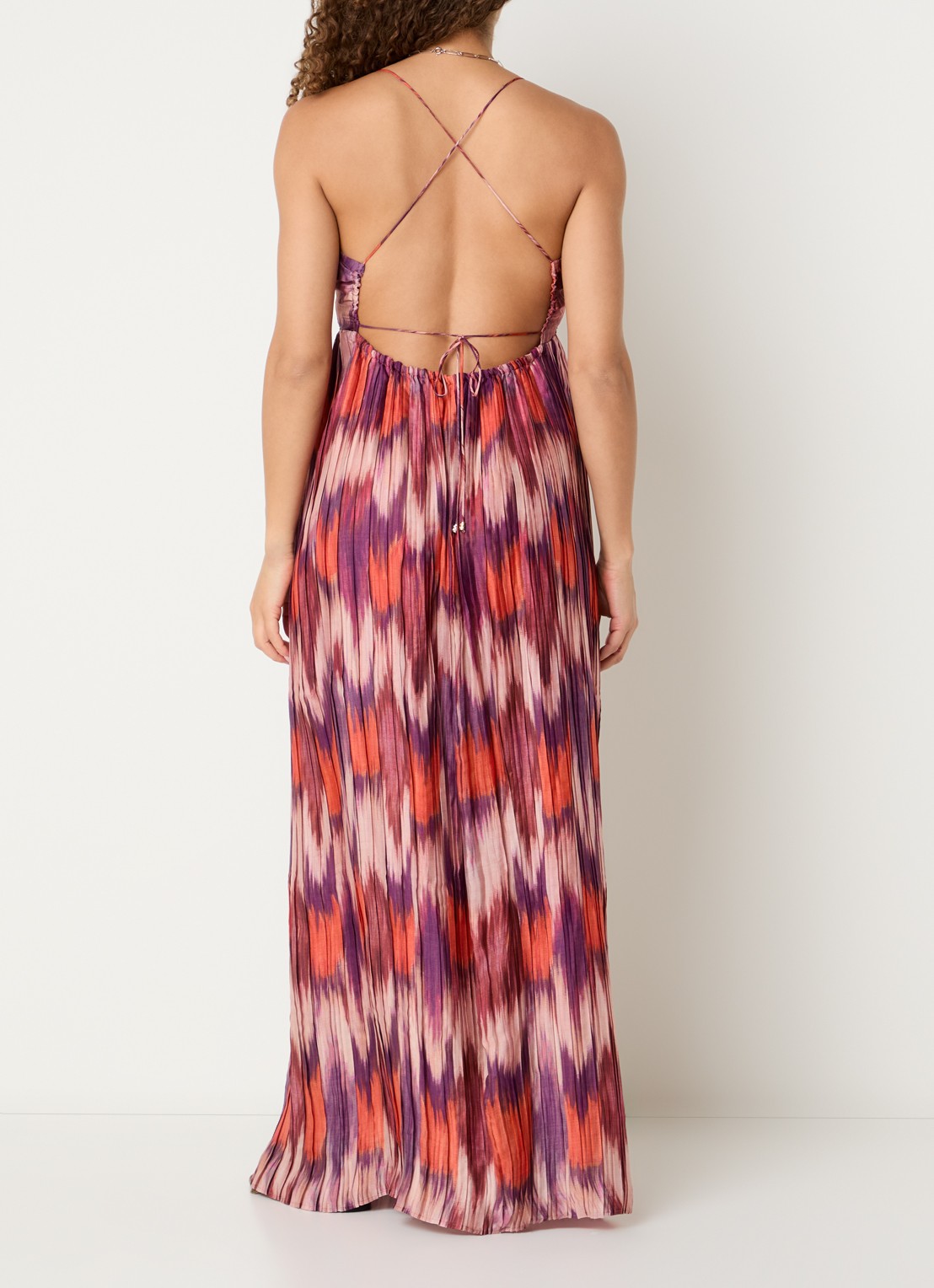 ba&sh Anaelle maxi jurk met plissé en print - voorkant 2 oranjerood