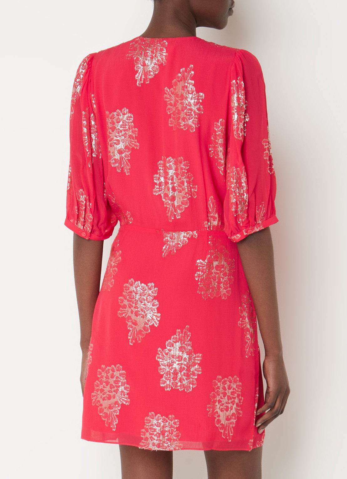 ba&sh Anita mini tuniekjurk met lurex - achterkant 5 cranberryrood