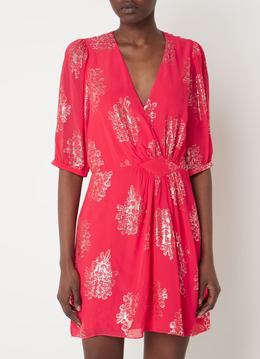 ba&sh Anita mini tuniekjurk met lurex - detail cranberryrood
