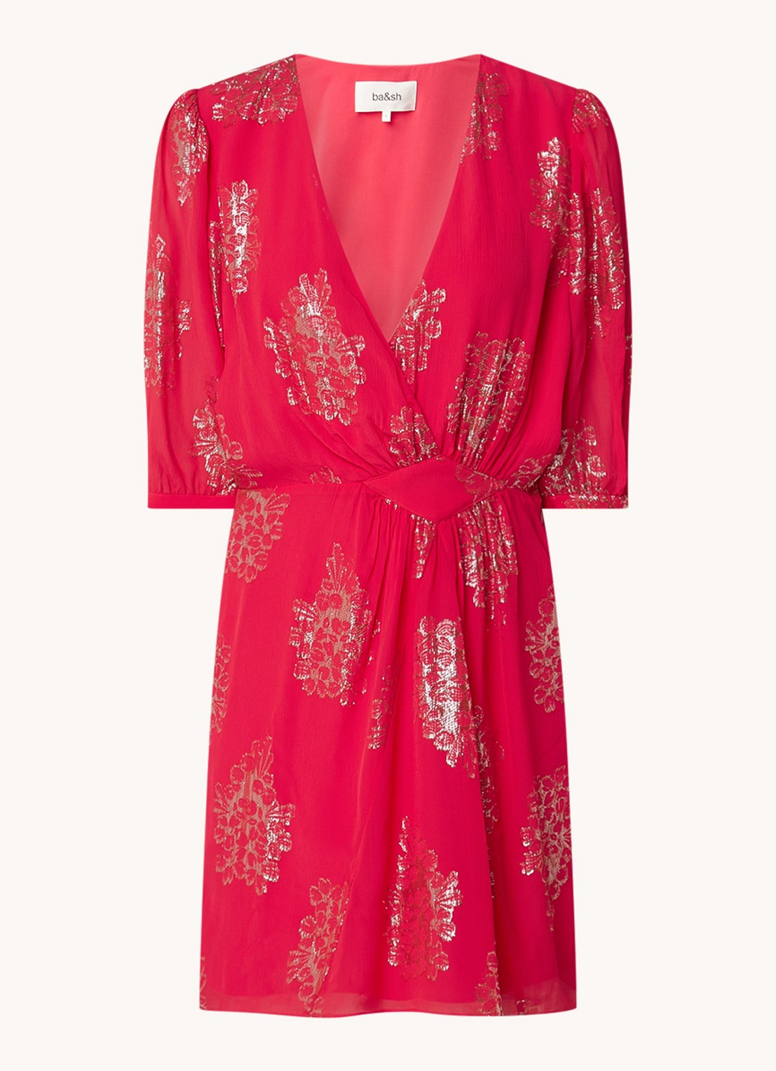 ba&sh Anita mini tuniekjurk met lurex - voorkant 3 cranberryrood