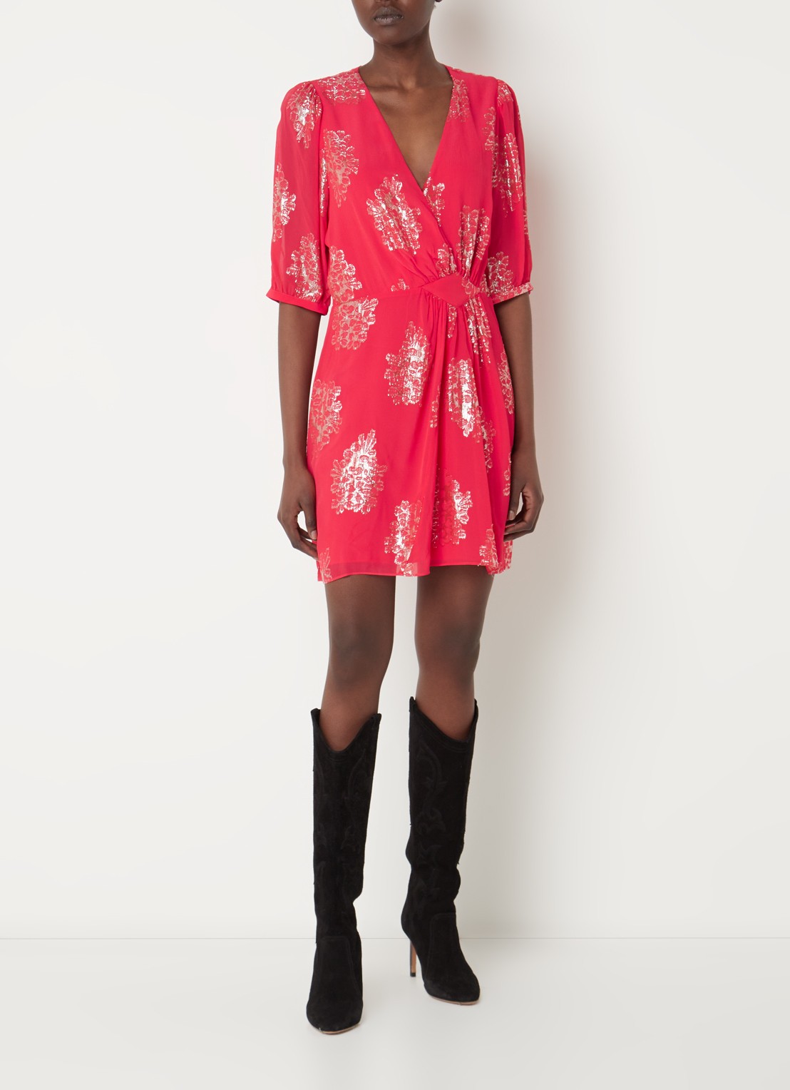 ba&sh Anita mini tuniekjurk met lurex - voorkant 4 cranberryrood