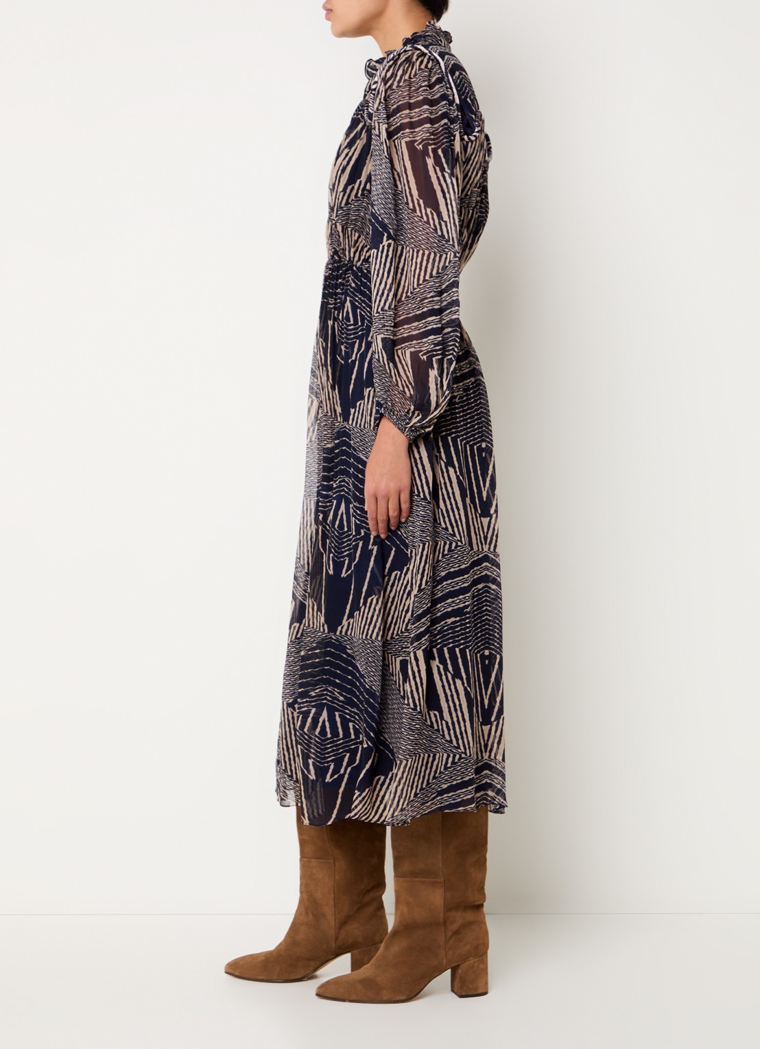 ba&sh Antal midi tuniek jurk met V-hals en print - voorkant 5 donkerblauw