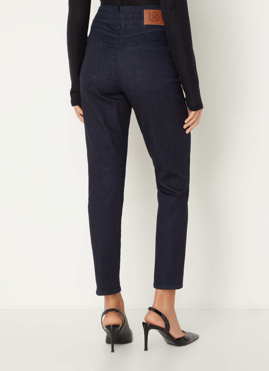 ba&sh Anzo high waist slim fit cropped jeans met donkere wassing - achterkant indigo