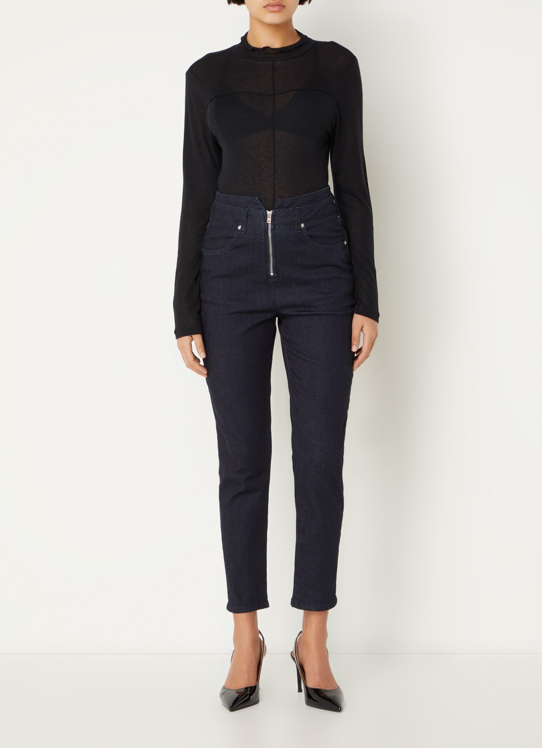 ba&sh Anzo high waist slim fit cropped jeans met donkere wassing - voorkant 4 indigo