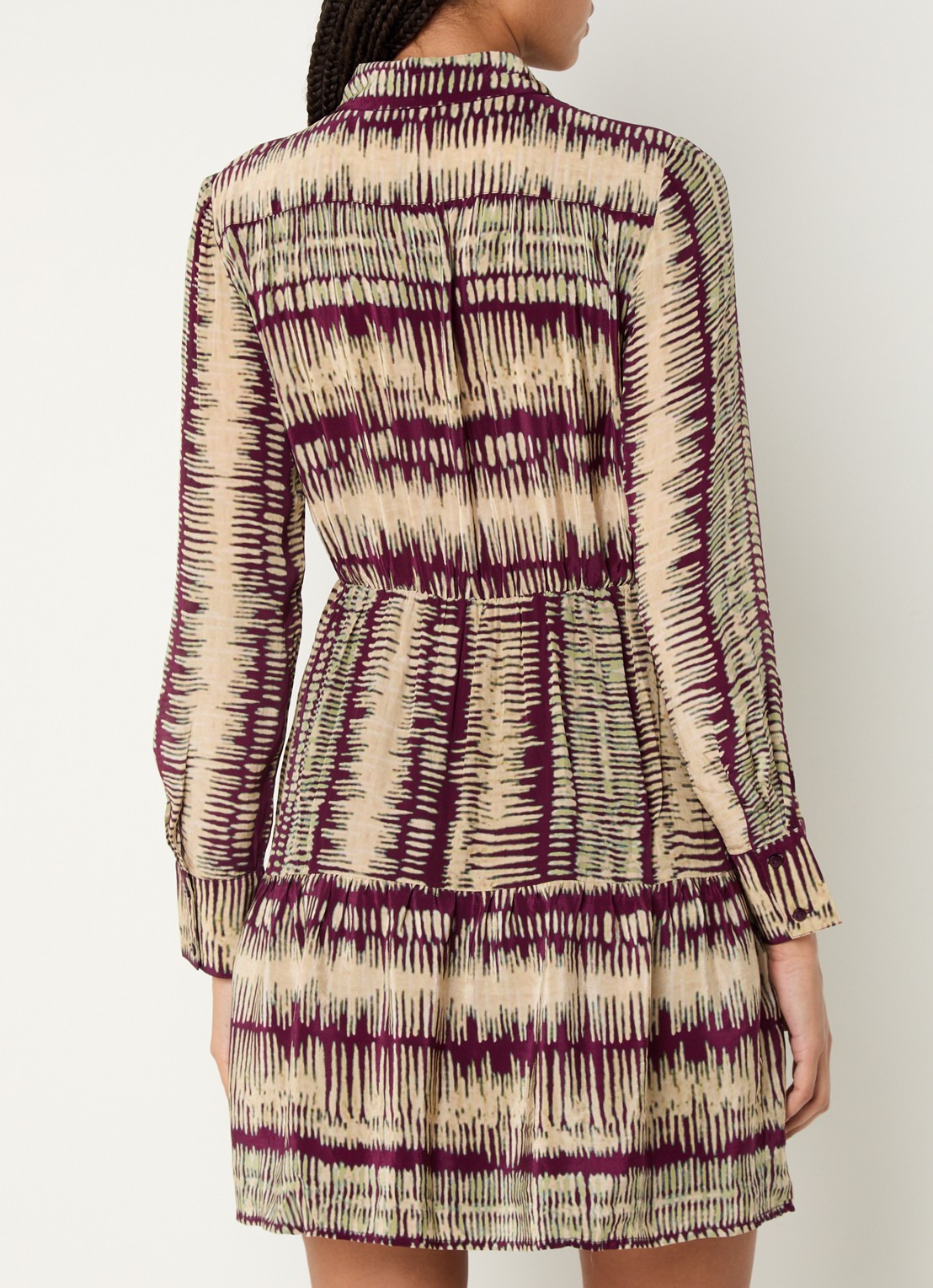 ba&sh Apoldie mini tuniekjurk met print - achterkant 3 cranberryrood