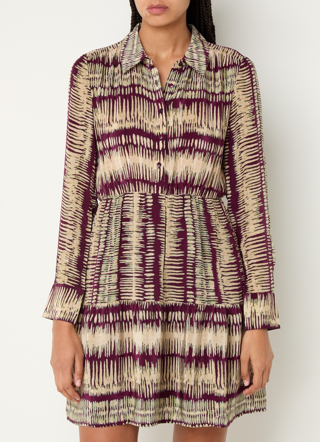 ba&sh Apoldie mini tuniekjurk met print - detail 4 cranberryrood
