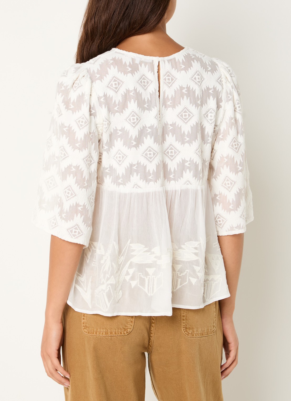 ba&sh Apollon blouse met borduring en pofmouw - achterkant 4 gebroken wit