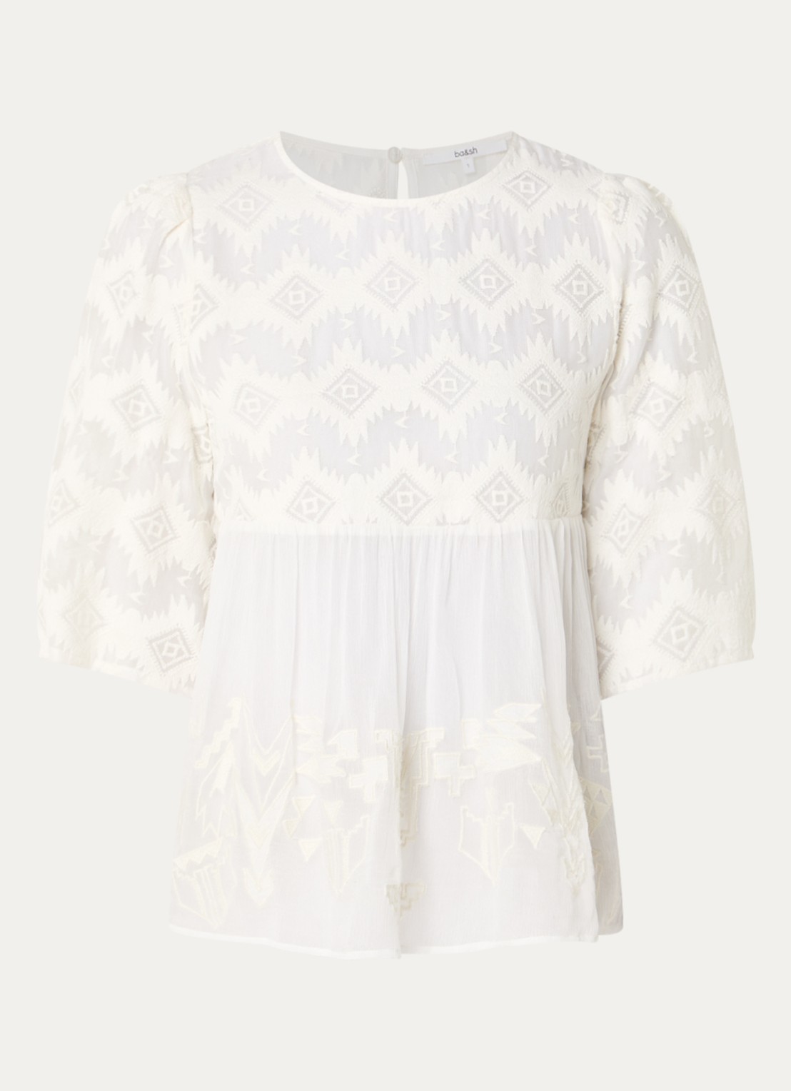 ba&sh Apollon blouse met borduring en pofmouw - voorkant 2 gebroken wit