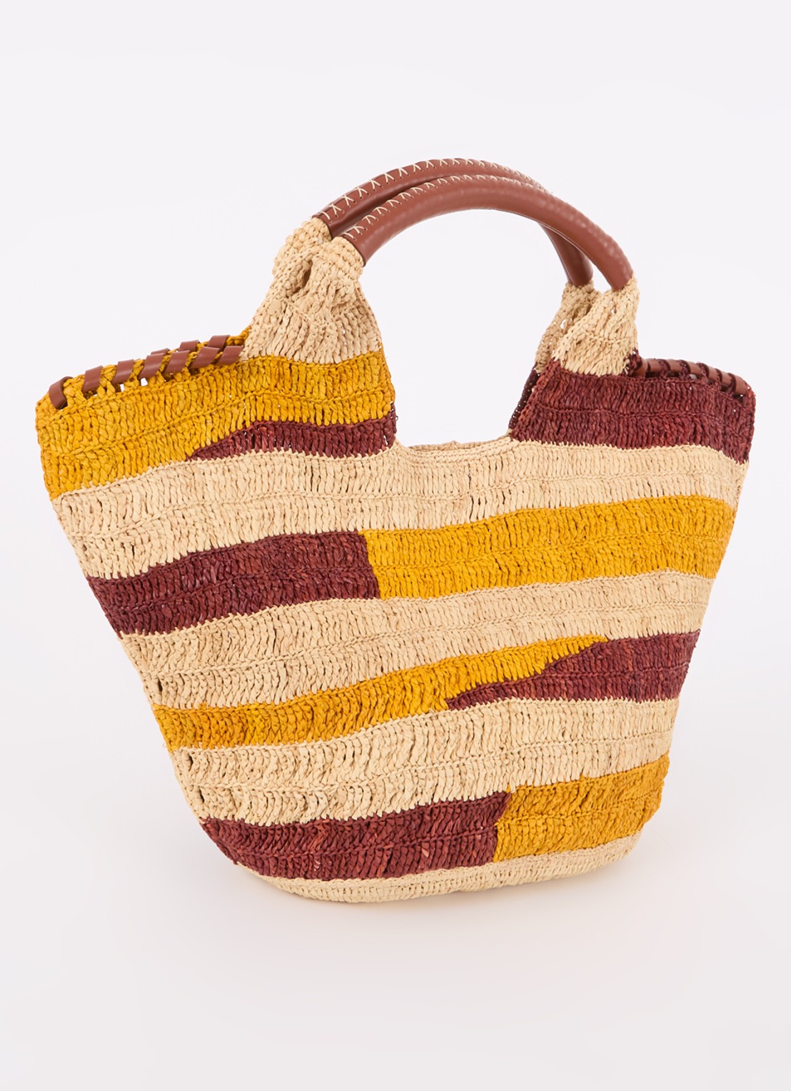 ba&sh Ara handtas van raffia  - achterkant 4 camel
