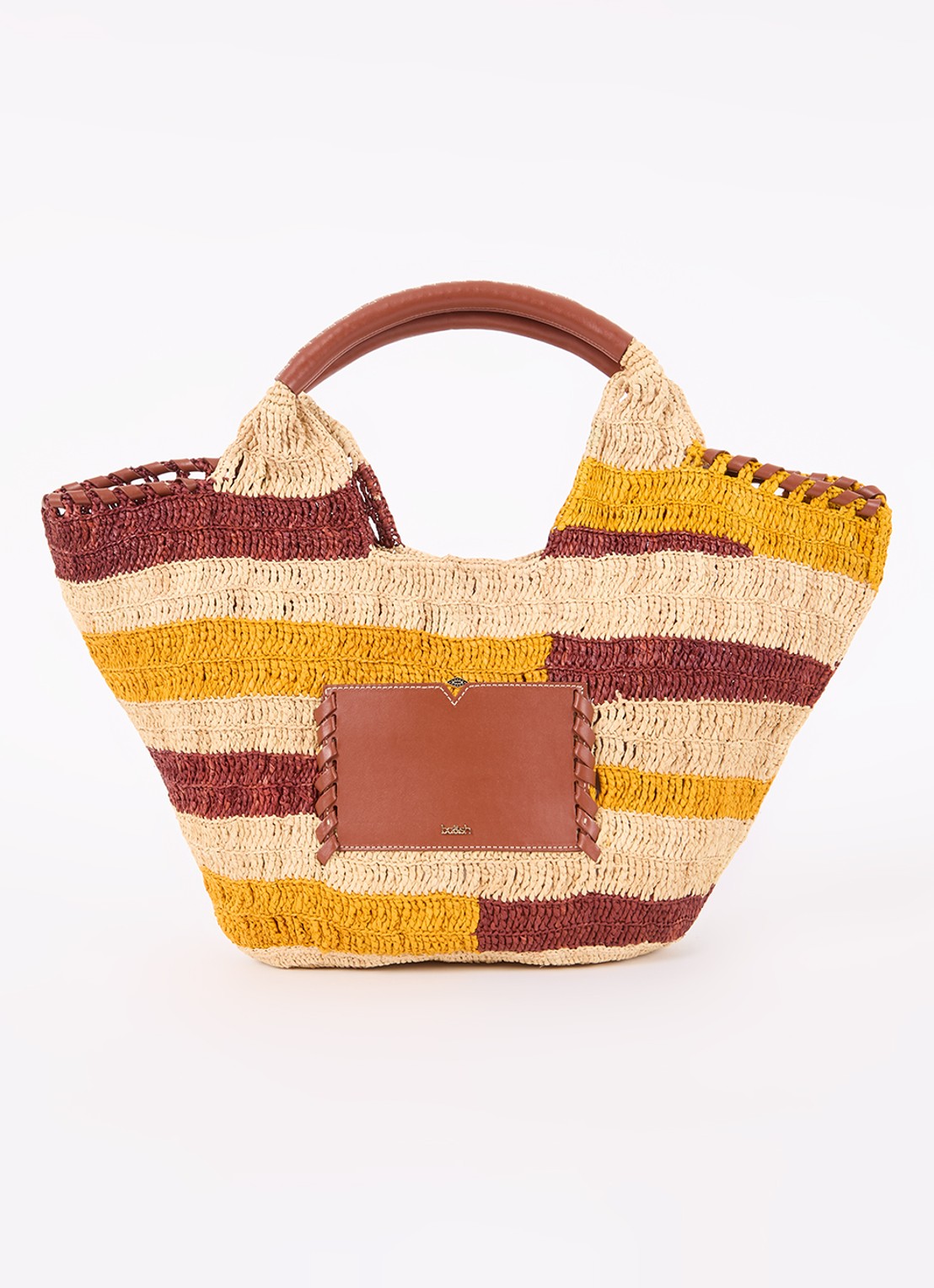 ba&sh Ara handtas van raffia  - voorkant camel