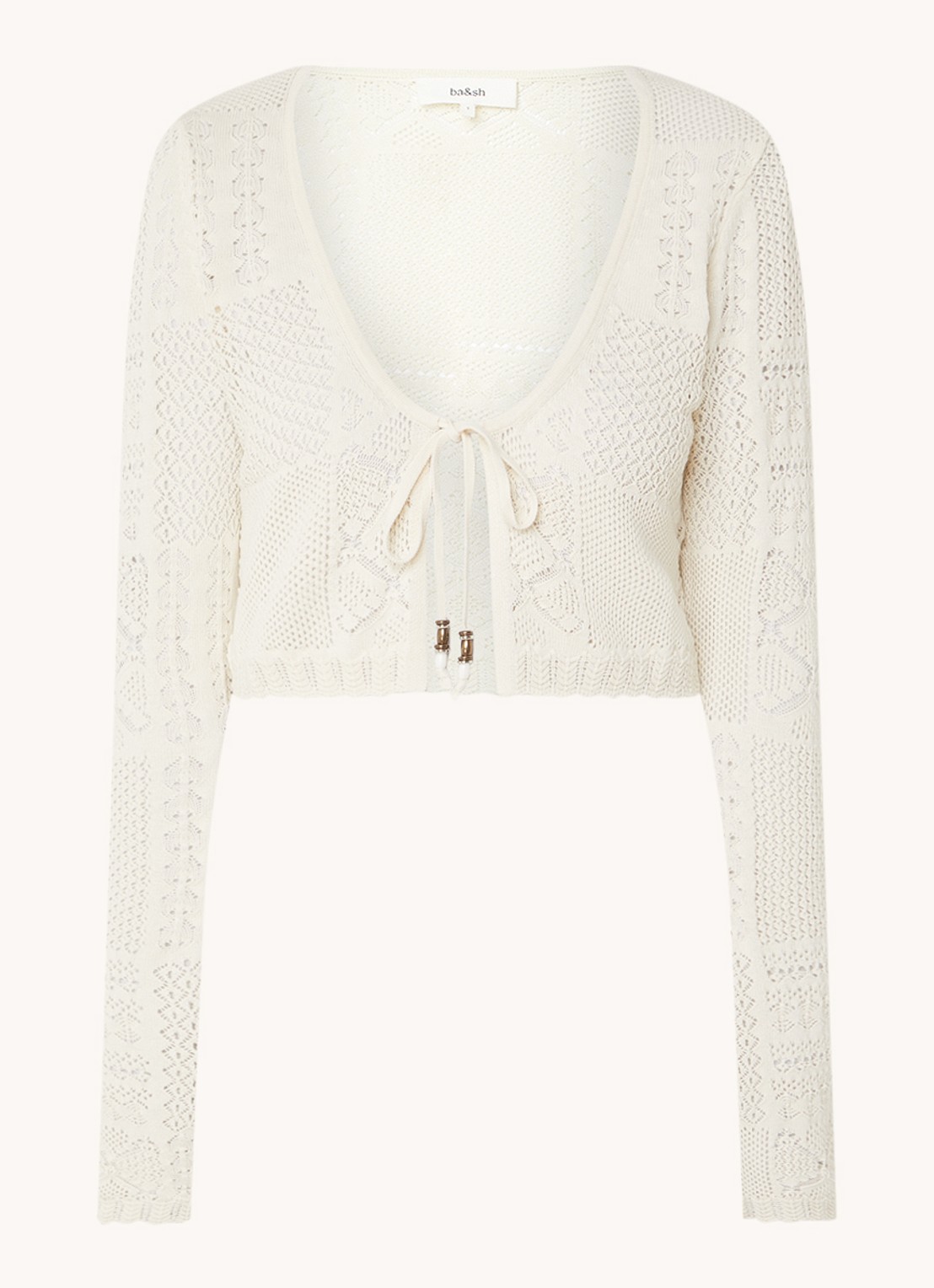 ba&sh Arlot fijngebreide crop top met opengewerkt dessin - voorkant 3 gebroken wit
