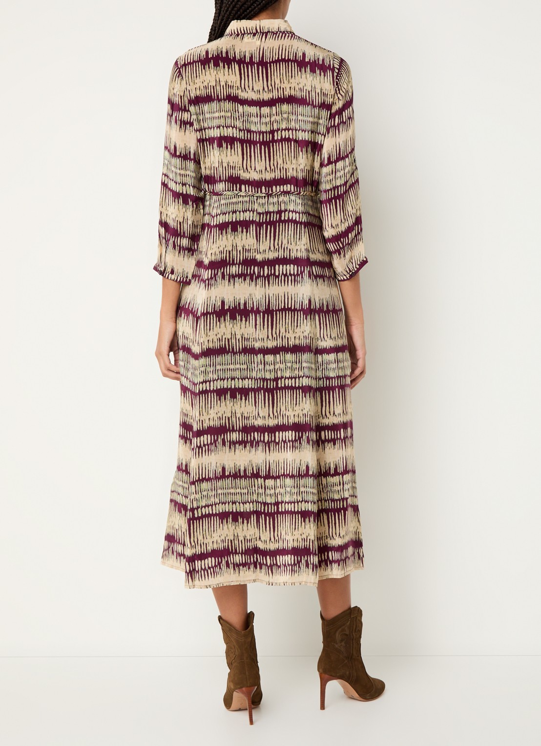 ba&sh Artemis midi blouse jurk met print - achterkant aubergine