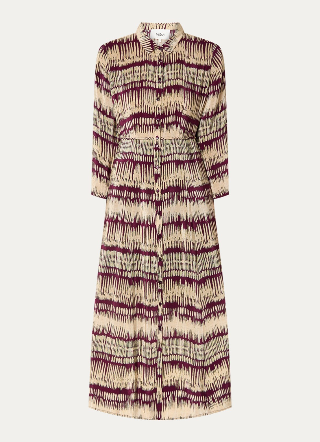 ba&sh Artemis midi blouse jurk met print - voorkant 2 aubergine