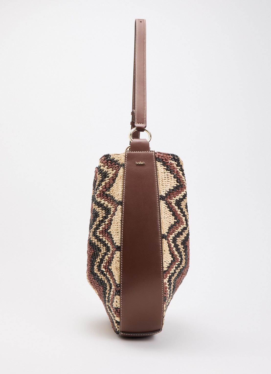 ba&sh Arya schoudertas van raffia met grafische print - detail 4 roodbruin