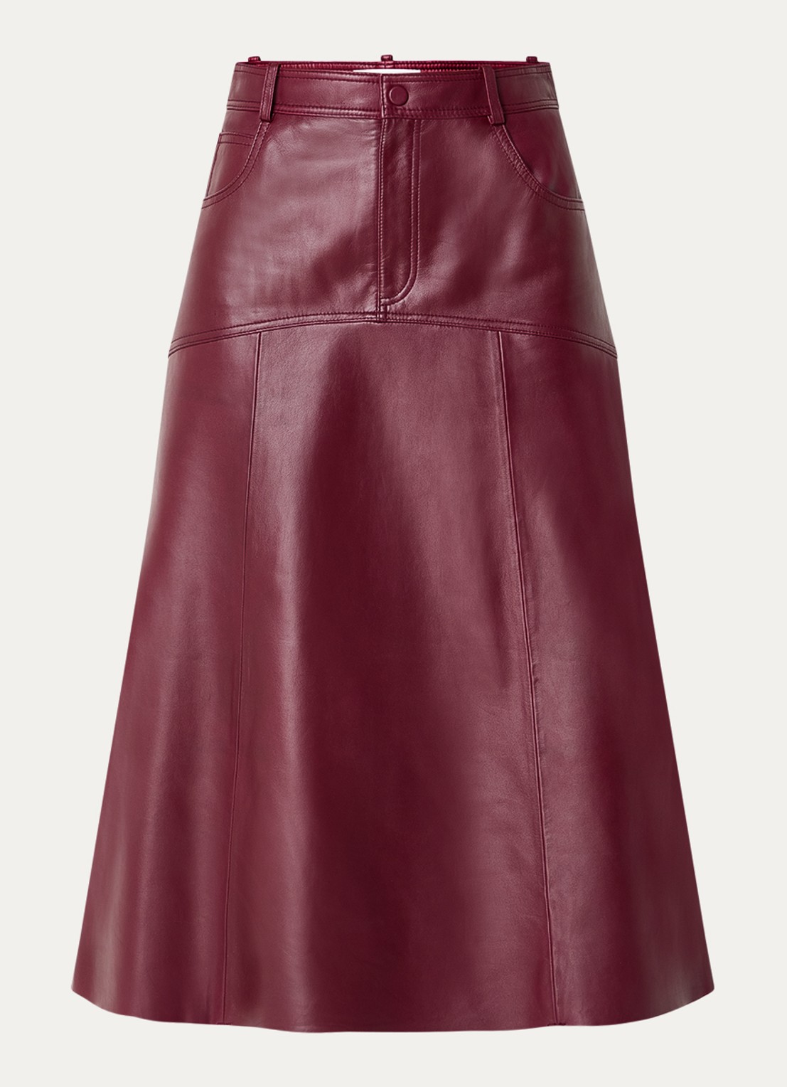 ba&sh Assia midi rok van lamsleer met steekzakken - voorkant 2 bordeauxrood