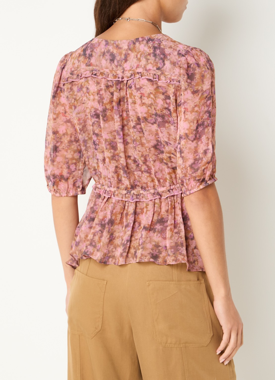 ba&sh Asya top met print en V-hals - achterkant 4 oudroze