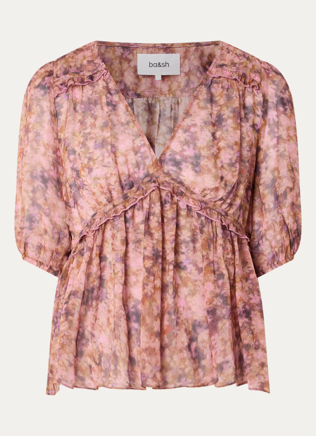 ba&sh Asya top met print en V-hals - voorkant oudroze
