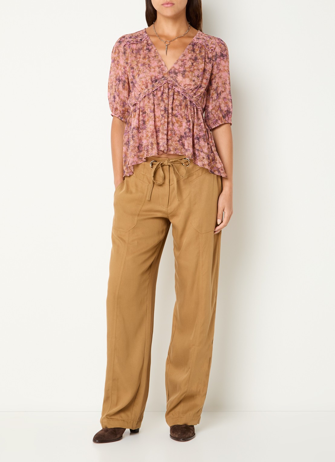 ba&sh Asya top met print en V-hals - voorkant 2 oudroze