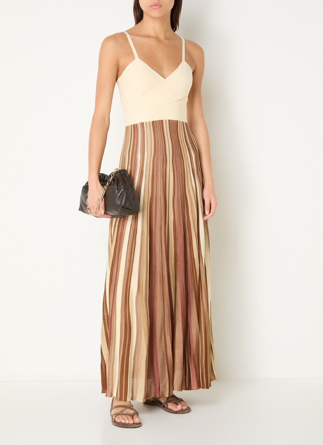 ba&sh Atia maxi jurk met streepprint - detail bruin