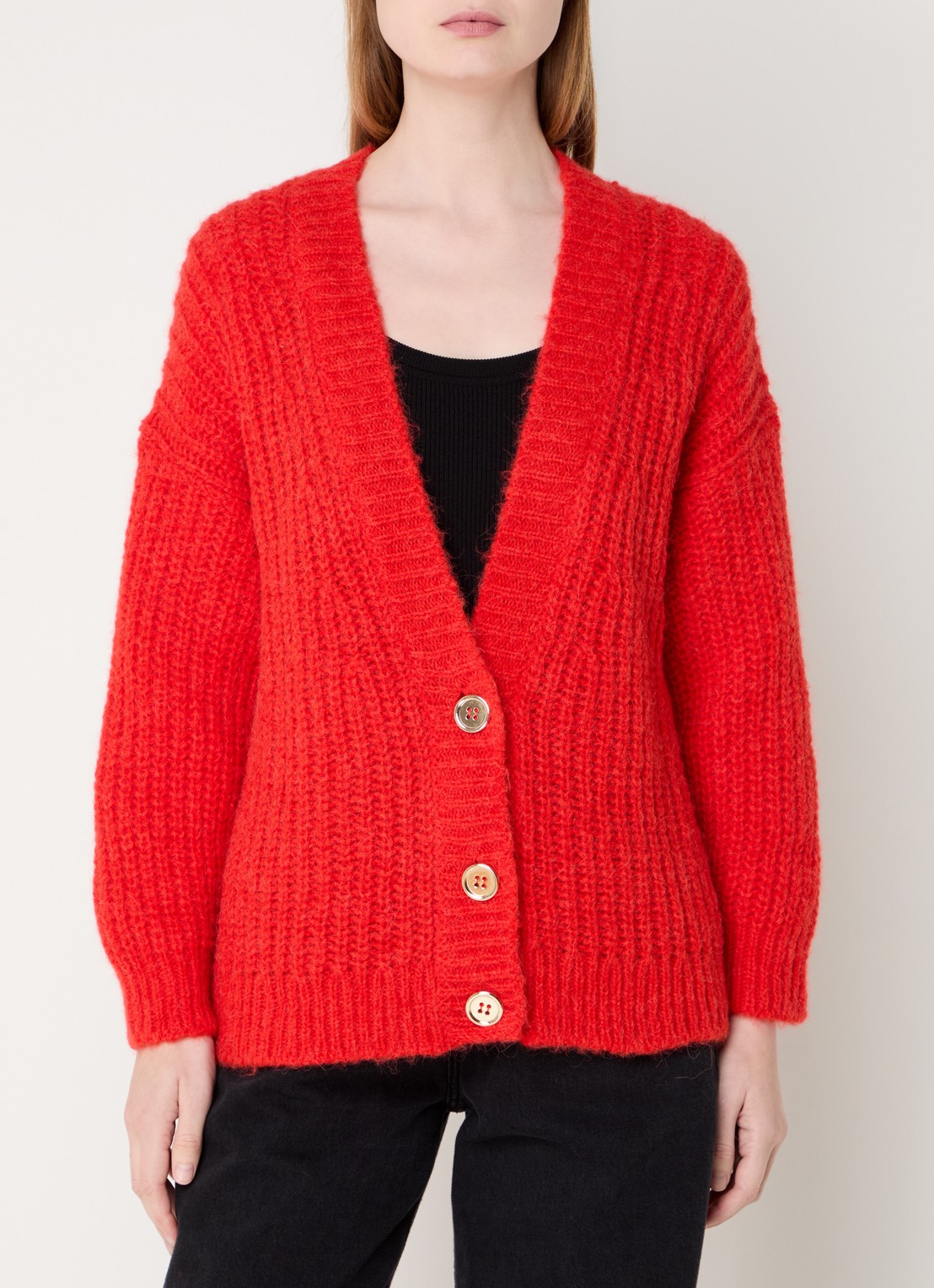 ba&sh Baba grofgebreid vest in alpaca wolblend - detail rood