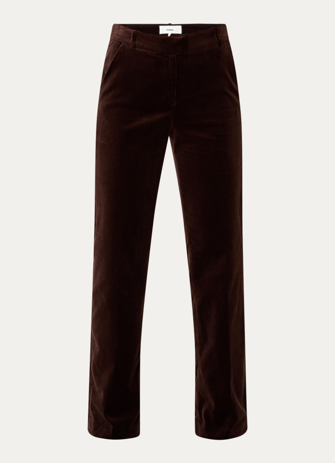 ba&sh Babilon mid waist straight fit pantalon van fluweel met steekzakken - voorkant 2 chocoladebruin