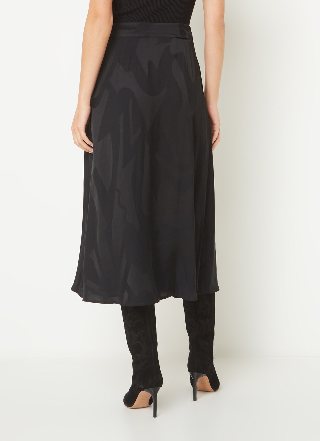 ba&sh Banessa midi rok van satijn met jacquard dessin - achterkant 5 zwart