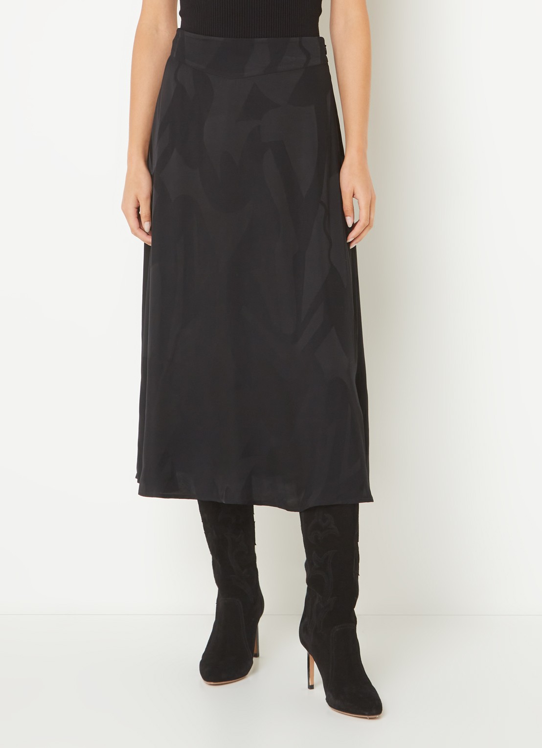 ba&sh Banessa midi rok van satijn met jacquard dessin - detail 3 zwart