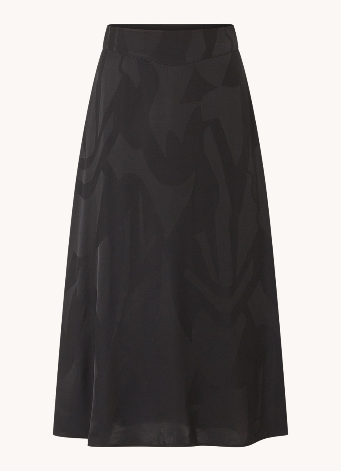 ba&sh Banessa midi rok van satijn met jacquard dessin - voorkant zwart