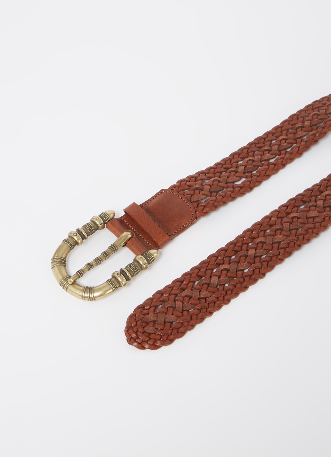 ba&sh Barbara gevlochten riem van leer - detail oranjebruin