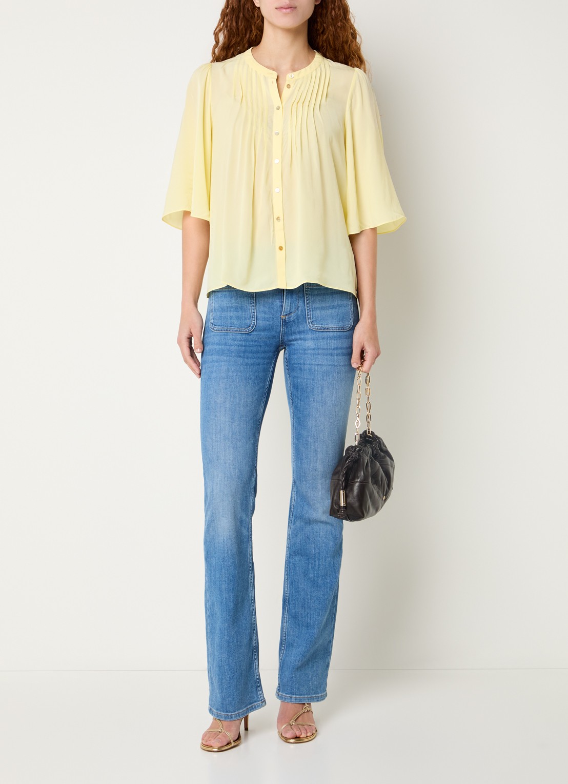 ba&sh Barna blouse met plooidetail - voorkant 3 lichtgeel