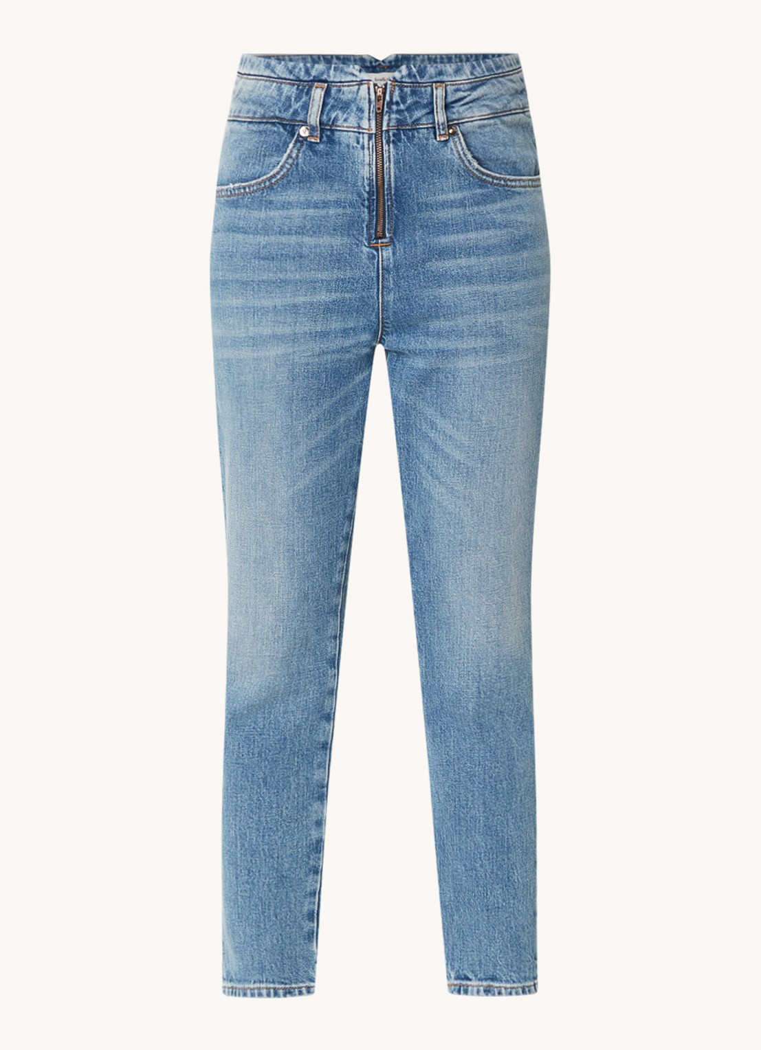 ba&sh Barnie high waist slim fit cropped jeans met medium wassing - voorkant indigo