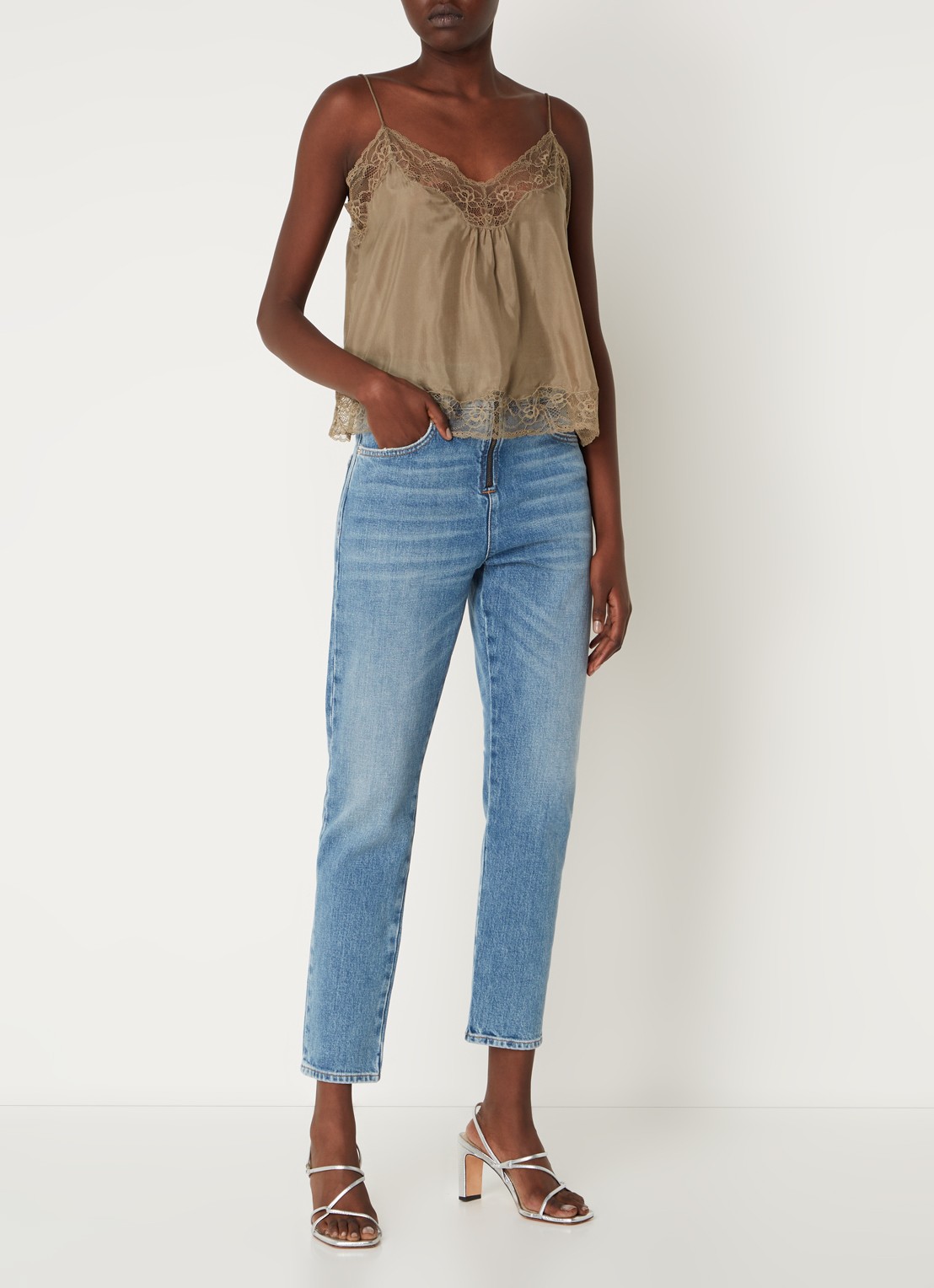 ba&sh Barnie high waist slim fit cropped jeans met medium wassing - voorkant 2 indigo