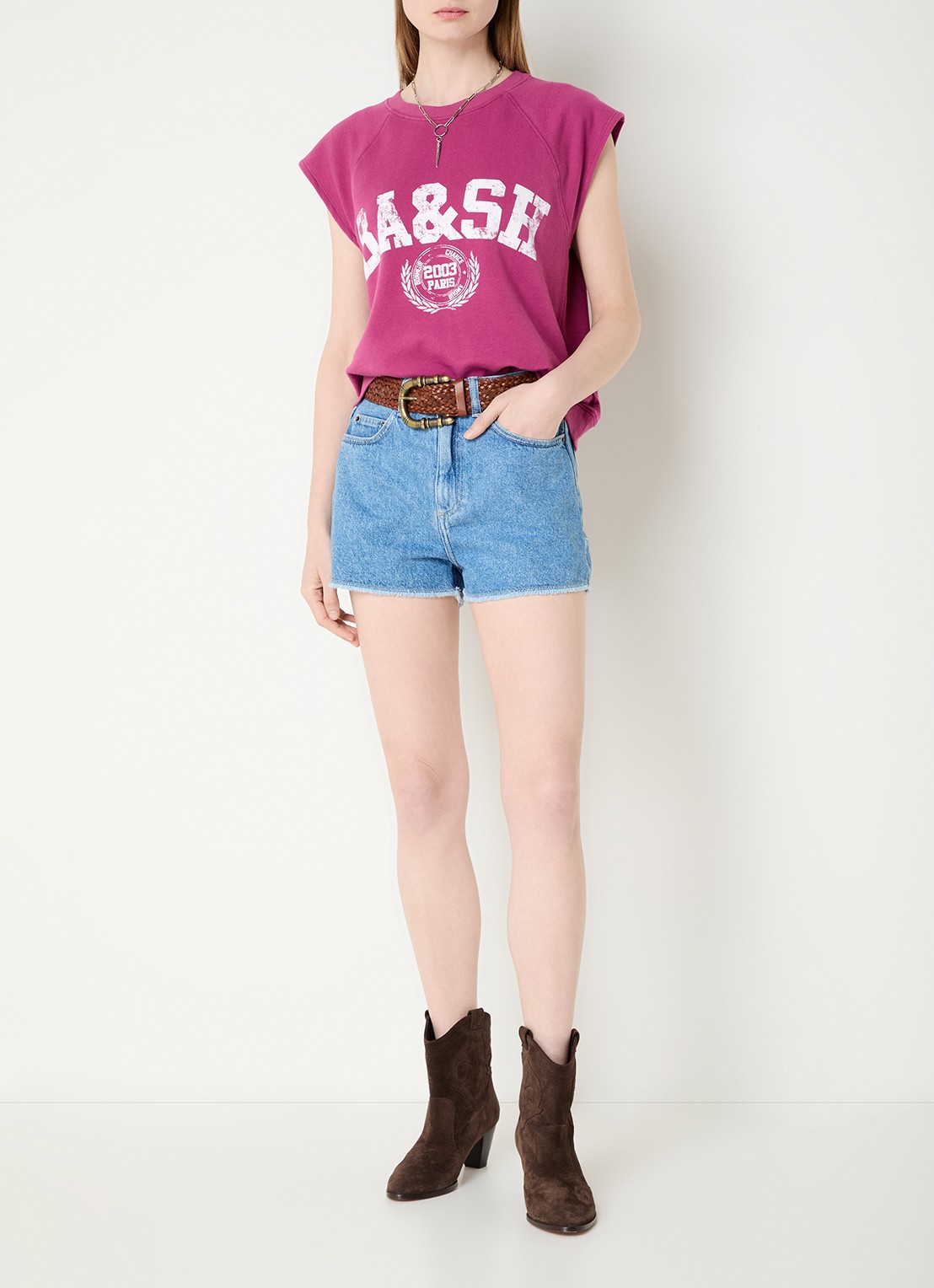ba&sh Beata sweater met logoprint - voorkant 2 donkerroze
