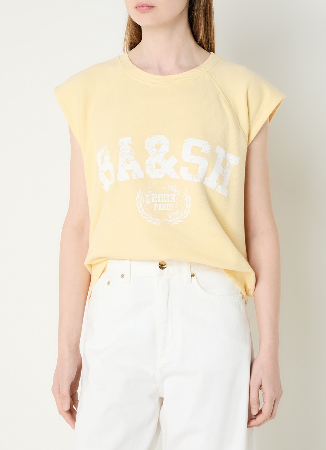 ba&sh Beata sweater met logoprint - detail 4 lichtgeel