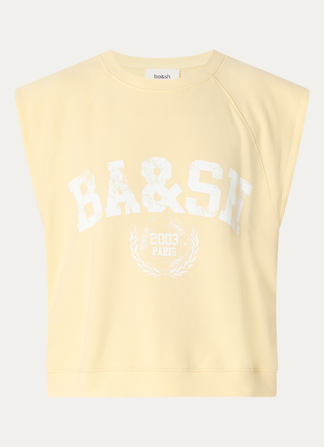 ba&sh Beata sweater met logoprint - voorkant 2 lichtgeel