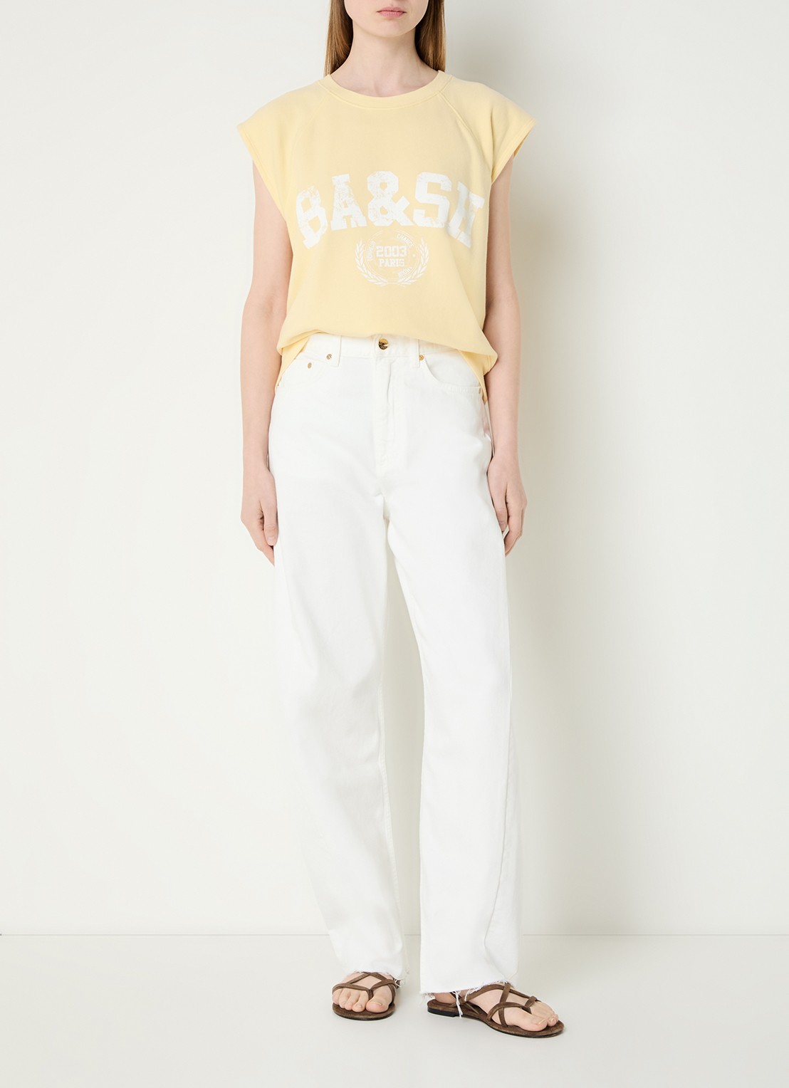 ba&sh Beata sweater met logoprint - voorkant 3 lichtgeel