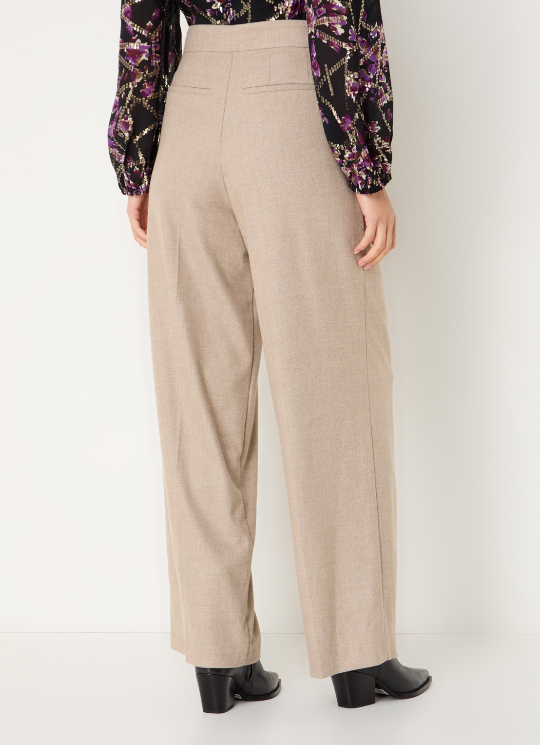 ba&sh Bedwin high waist wide fit pantalon met steekzakken - achterkant beige