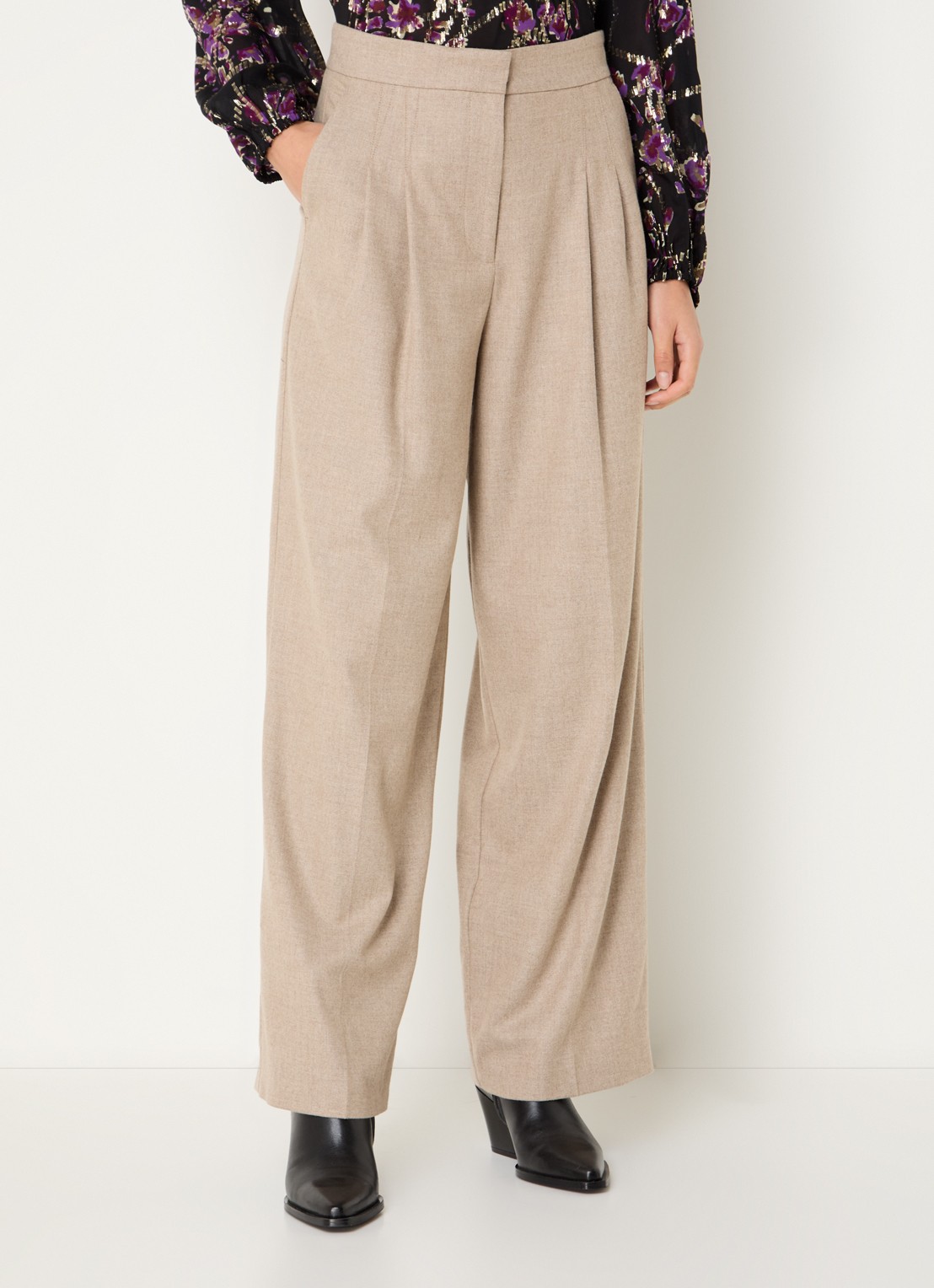 ba&sh Bedwin high waist wide fit pantalon met steekzakken - detail 2 beige